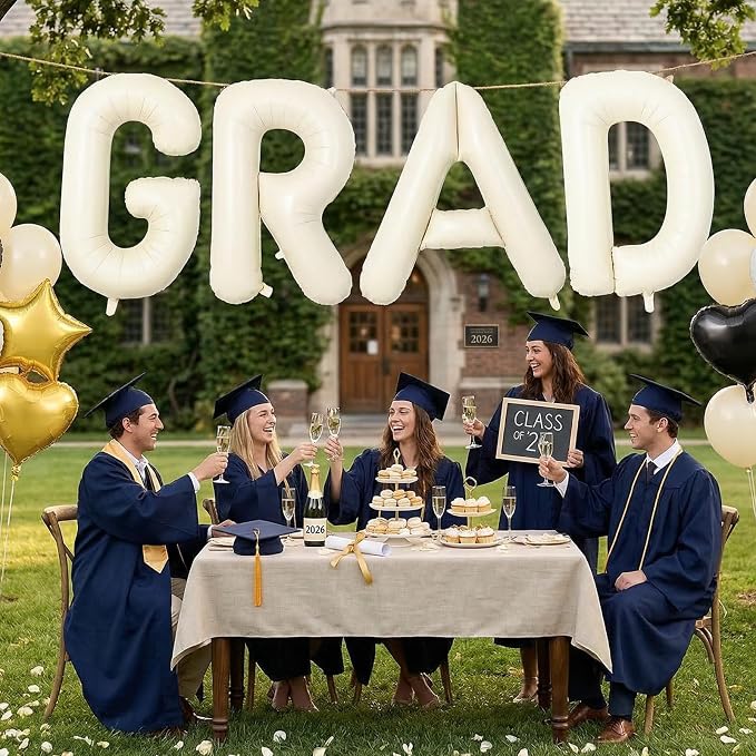 Biapian 40 Inch GRAD Balloons, Cream Letter Balloon, Large Banner - Image 6
