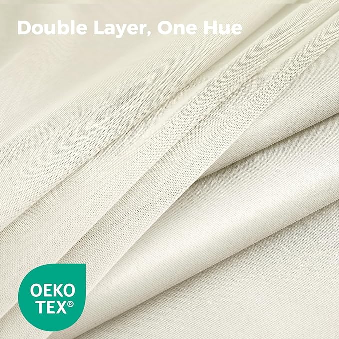 100% Blackout Curtains for Bedroom, Double Layer Beige Curtains, Room Darkening - Image 4