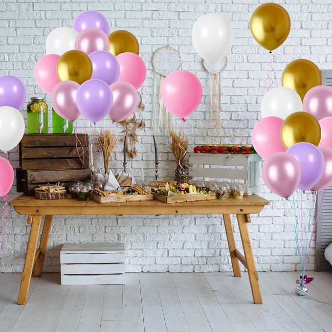 Balloons Purple Pink White Gold Balloon 60pcs 12inch Pastel Purple Pink Latex - Image 5