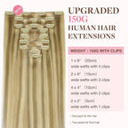 GOO GOO Clip in Hair Extensions Real Human Hair, Remy Human Hair Extensions Clip ins for Women, Natural Human Hair, 24inch 150g 9Pcs, #16/22 Light Blonde Highlighted Golden Blonde