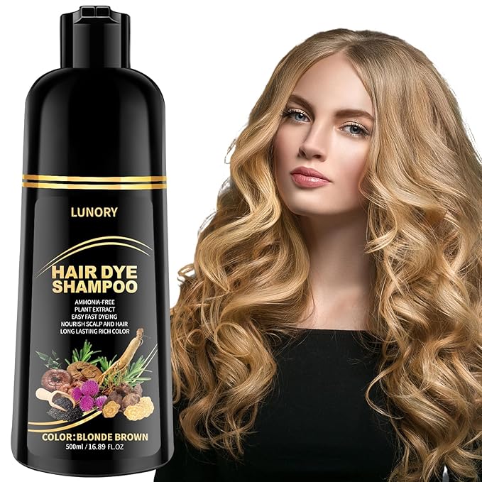 Blonde Brown Hair Dye Shampoo for Gray Coverage - 3 IN 1 Hair Color Shampoo with Argan Oil & Ginseng, Ammonia & Paraben Free, Long Lasting Semi-Permanent Natural Color for Women & Men (500ml)