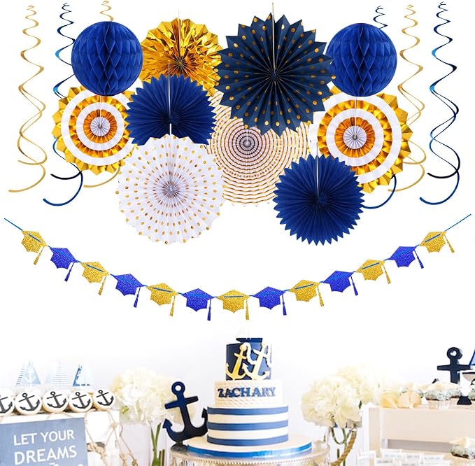 Navy-Blue Gold Party-Decorations Graduation Banner-Streamers - Image 6