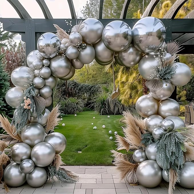 Chrome Metallic Silver Balloon Garland Arch Kit | Different Sizes Silver by Unknown