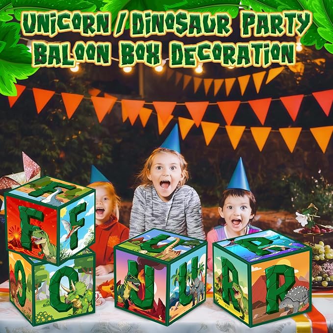4 Pcs 4th Dinosaur Birthday Decorations Four Birthday Balloon Boxes Dino Party - Image 5