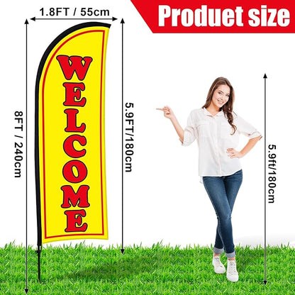 Buryeah 2 Sets Welcome Feather Flag Sign Kit 8 ft Welcome Banners Swooper Flag - Image 2
