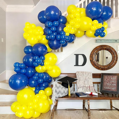 Blue and Yellow Balloons, 12 Inch Double Stuffed Chrome Royal Blue and Yellow - Image 6