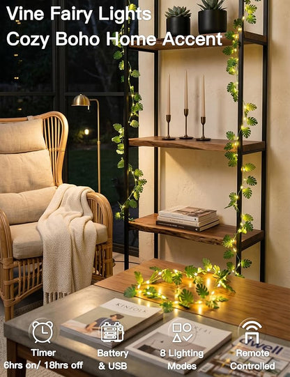 33FT Monstera Vines with Lights Battery & USB Powered Copper Wire | 100Led - Image 2