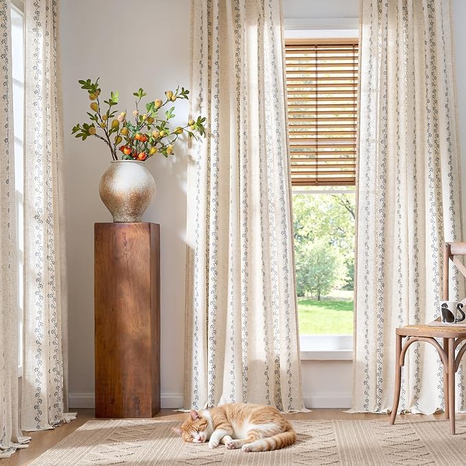 Cathy Linen Floral Curtains for Living Room Privacy Curtains 96 inch Length Set - Image 4