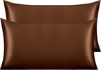 NTBAY 2 Pack Satin King Pillowcases for Hair and Skin, Luxurious and Silky Pillow Cases with Envelope Closure, 20x40 Inches, Brown