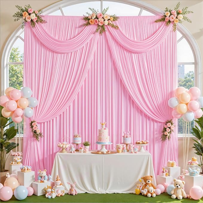 40ft x 10ft Wrinkle Free Baby Pink Backdrop Curtains - Image 4