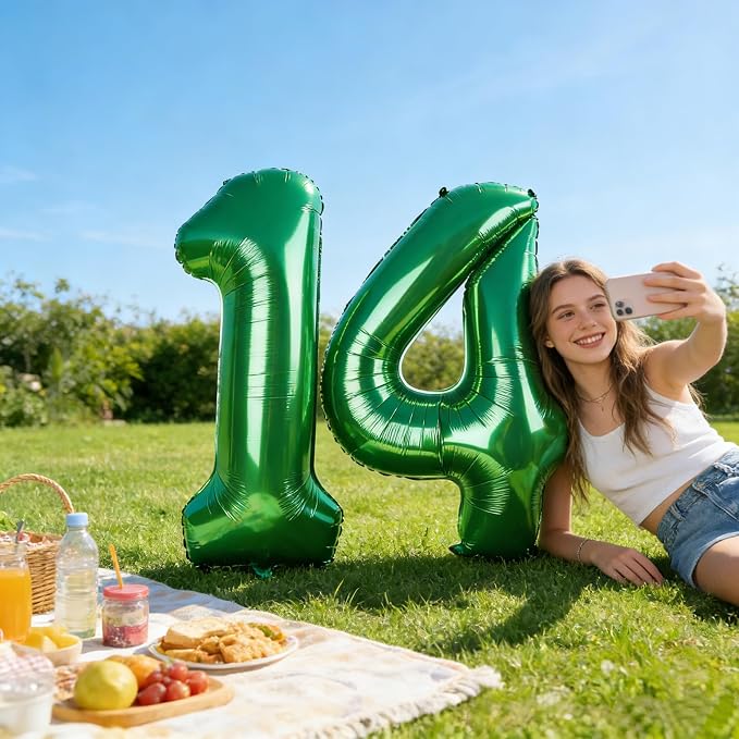 Number 14 Balloons 40 Inch for 14 41 Birthday Party Decorations, Dark Green | - Image 3