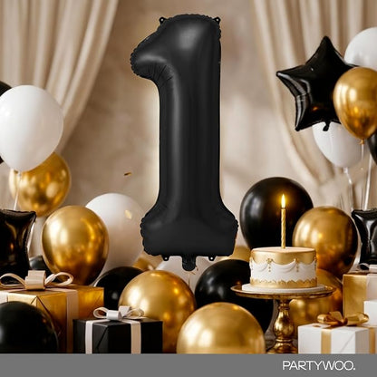 PartyWoo Number Balloons 40 Inch Black Number 1 Kit 25pcs - Image 3
