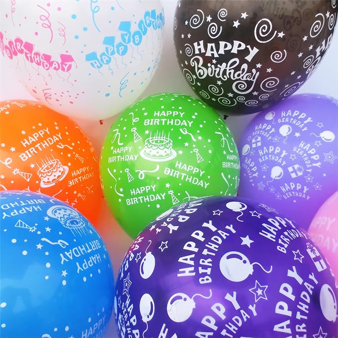 100 Pcs 12 Inch Printed "HAPPY BIRTHDAY" Colorful Latex Balloons - Image 6