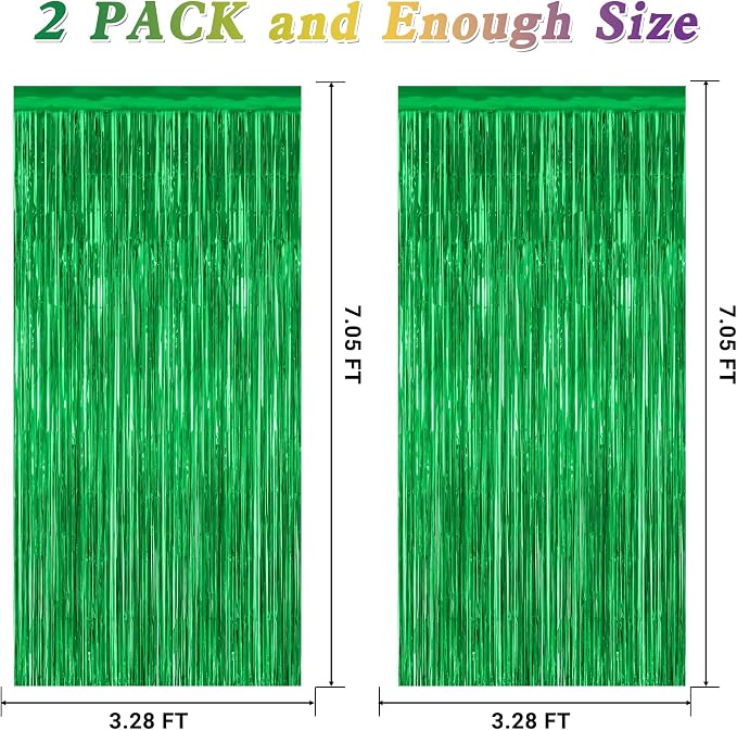 ZATAYE 2 Pack Green Foil Curtain Backdrop Birthday Party Decorations | Green - Image 2