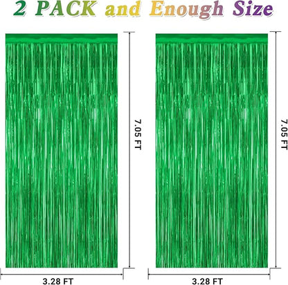ZATAYE 2 Pack Green Foil Curtain Backdrop Birthday Party Decorations | Green - Image 2