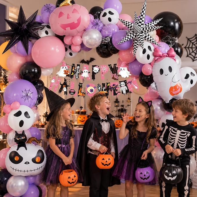 Tesochye 152pcs Halloween Balloon Garland Arch Kit, Happy Halloween Banner | - Image 3