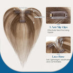 Hair Topper with Side Bangs Human Hair Curtain Bangs Topper for Women,3.54x4.92 T-part Lace Base Real Human Hair Topper Hair Piece for Daily Wear(Side Bangs,Medium Brown & Dark Blonde)