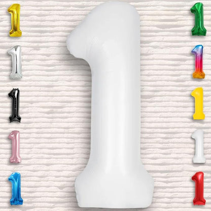 White Number Balloon 1 Mylar Foil Balloons 32 inch - Image 5