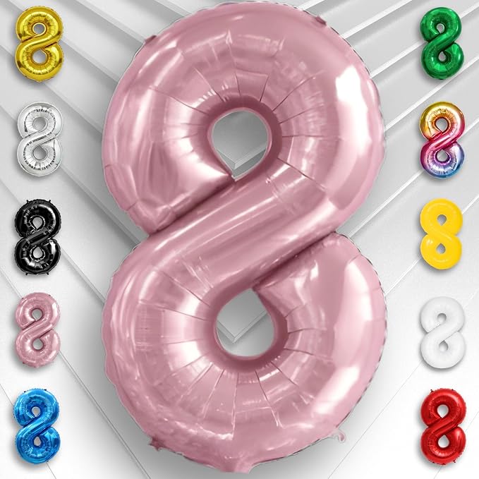 Pink Pearl Number Balloon 8 Mylar Foil Macaron Balloons 16 Inch - Image 6