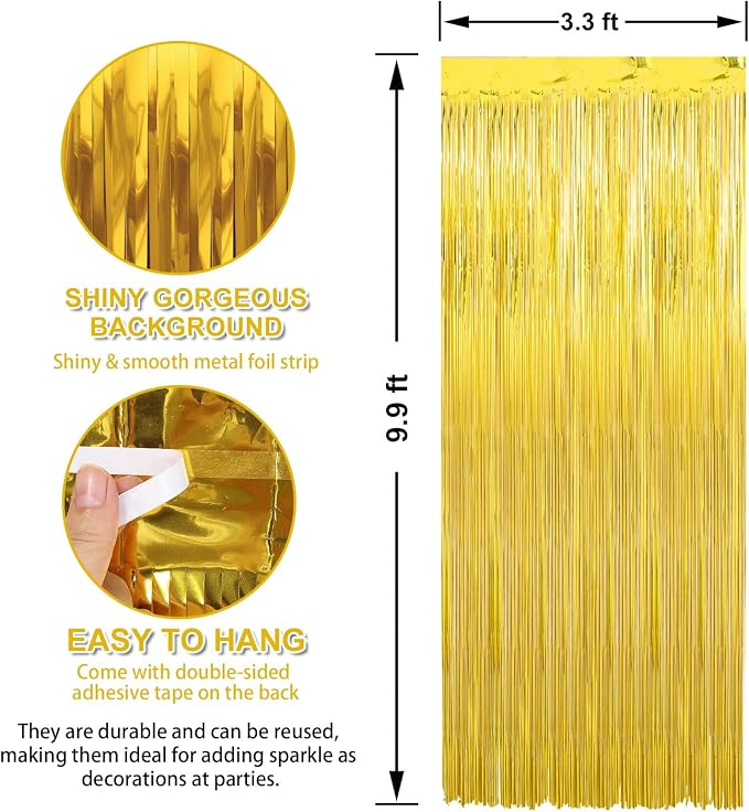 7 Pack 3.3 x 9.9 ft Gold Foil Fringe Curtains Streamers Party Decorations | - Image 2