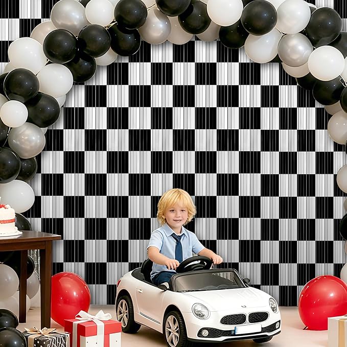 Crosize 2 Pack Black and White Party Streamers Backdrop, 3.3 x 9.9 ft | Tinsel - Image 4