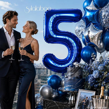 40 Inch Navy Blue Big Number 5 Balloon 0-9 Large Helium | Royal Blue 5th Foil - Image 3