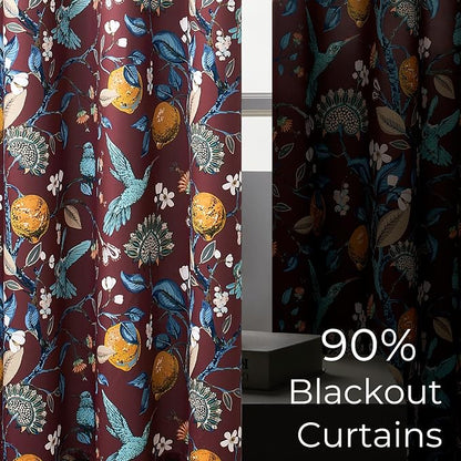 Rust Vintage Floral Curtains 84 Inch Long Luxury Whimsical Euro Flower Lemon - Image 5