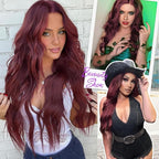 Wine Red Wig for Women Long Wavy 4x1 Lace Natural Hairline Glueless for Beginners Middle Part Synthetic for Daily Party Use 26Inch