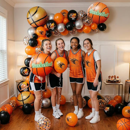 Basketball Balloons Orange Black, 18 Inch Basketball Foil Balloons, 12 Inch - Image 4