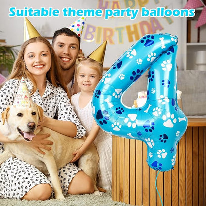 40 Inch Blue Dog Paw Birthday Balloons, Number 4 Balloons - Image 3