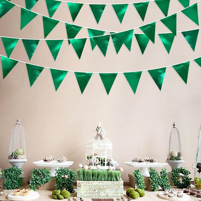 Green Party Decorations Triangle Pennant Banner Flag Dark Green Metallic Fabric - Image 5