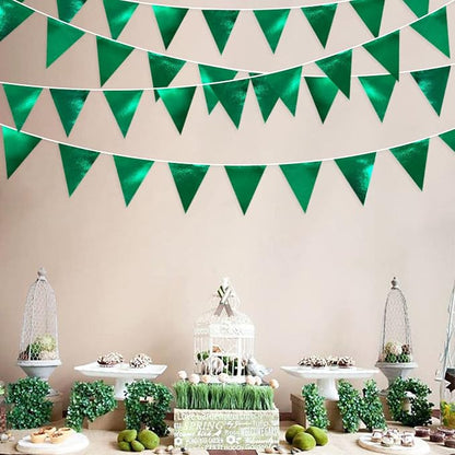 Green Party Decorations Triangle Pennant Banner Flag Dark Green Metallic Fabric - Image 5