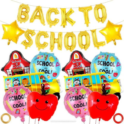 24 Pcs Large Back to School Balloons, Colorful Star School Bus House Foil by YOTHORN