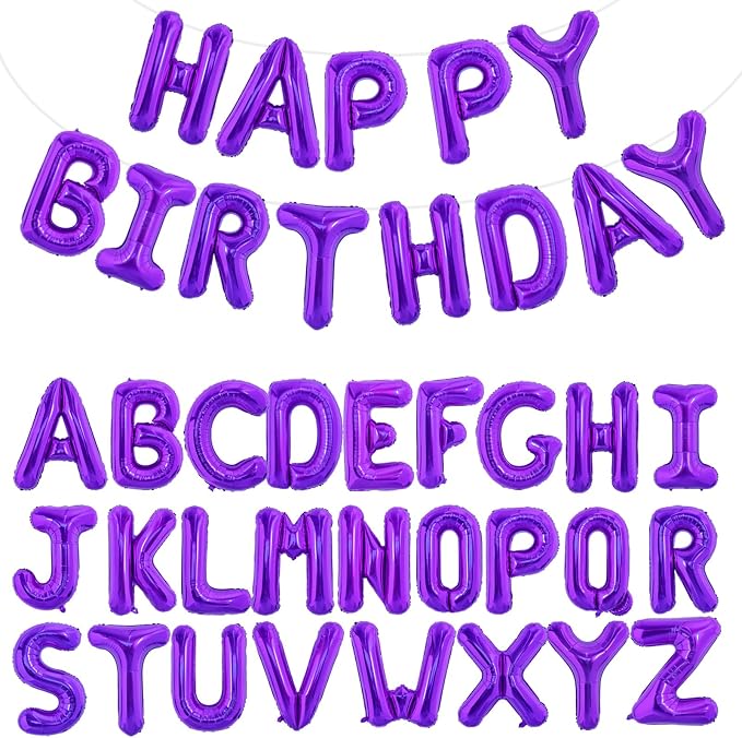TONIFUL 65 Pcs Personalized Name Letter A-Z Balloons 16 Inch Purple Happy by TONIFUL