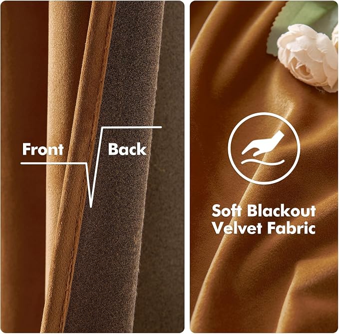 MIULEE Velvet Curtains Gold Brown 52 x 96 Inch Length Set of 2 | Grommet Drapes - Image 3