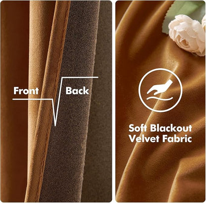MIULEE Velvet Curtains Gold Brown 52 x 96 Inch Length Set of 2 | Grommet Drapes - Image 3