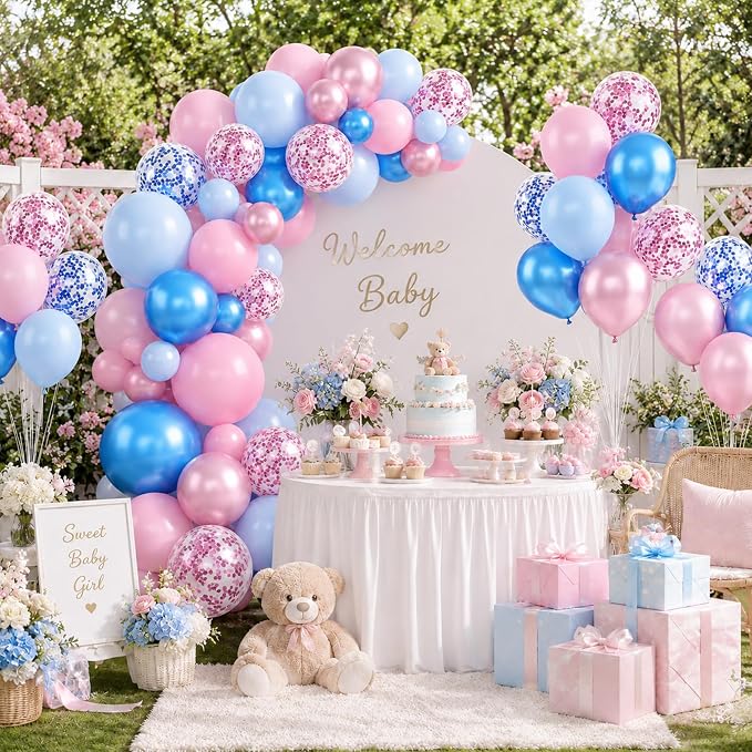 Pink Blue Balloons Pastel Blue and Pink Confetti Balloons Gender Reveal Boys or - Image 2