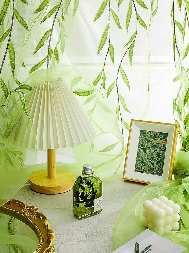 Willow Voile Curtains Cute Green Sheers Leaf Tulle Vine Window Sheers Ivy - Image 4