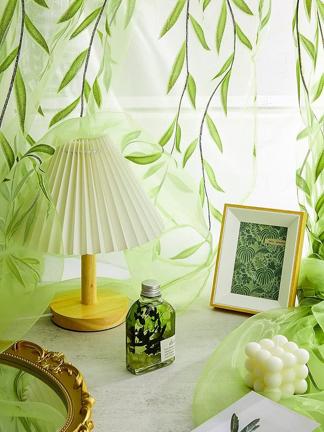 Willow Voile Curtains Cute Green Sheers Leaf Tulle Vine Window Sheers Ivy - Image 5