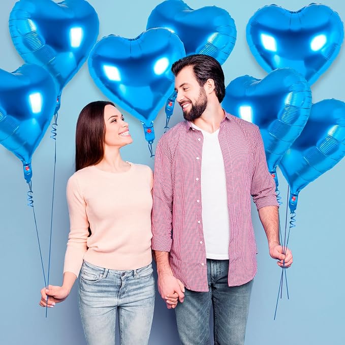 12 Pcs Blue Heart Balloons, 18 Inch Heart Foil Balloons Love Balloon Valentine - Image 4