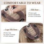 Rich Choices Hair Toppers for Women Real Human Hair 100% Human Remy Toppers NO Bangs with Thinning on Top Clip in Hairpiece 4"x4.7"Lace Base 16 Inch #4P27 Medium Brown Highlights Dark Blonde