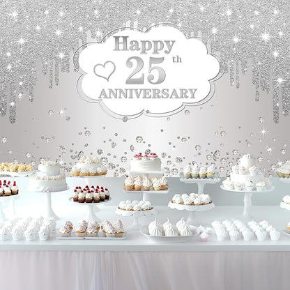25th Wedding Anniversary Banner Decorations, 72.8x43.3 inches - Image 4
