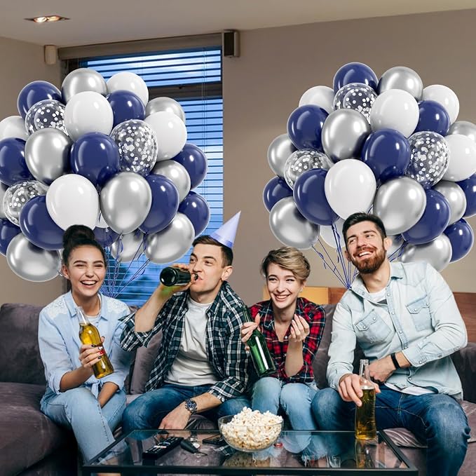 60pcs Navy Blue and Silver Balloons 12inch - Image 5