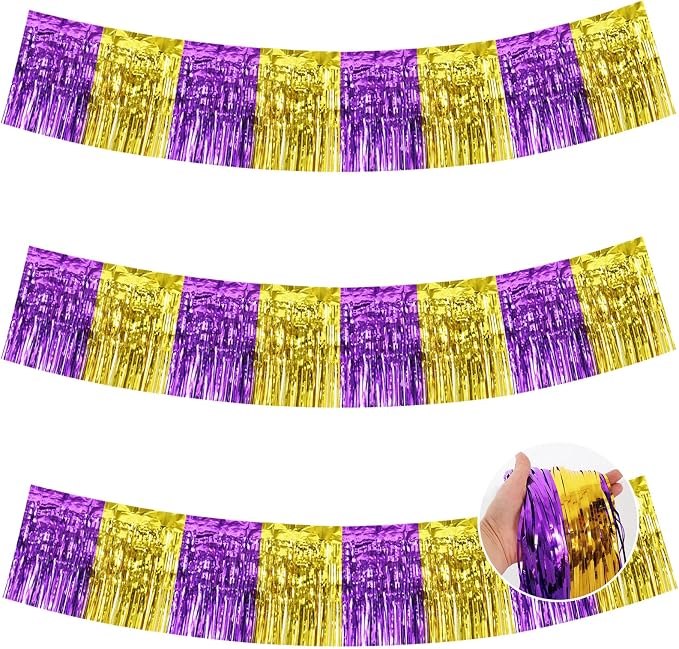 BEISHIDA Purple Gold Fringe Garland Banner 30ft Wall Tinsel Foil Streamers | by Beishida
