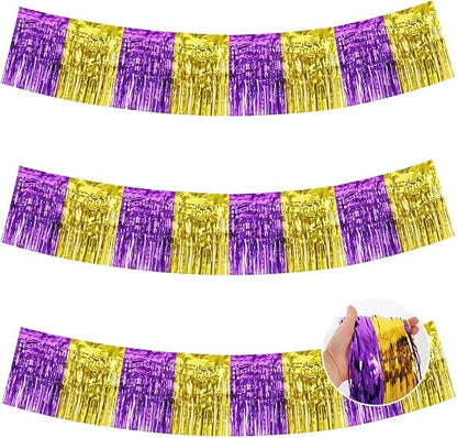 BEISHIDA Purple Gold Fringe Garland Banner 30ft Wall Tinsel Foil Streamers | by Beishida