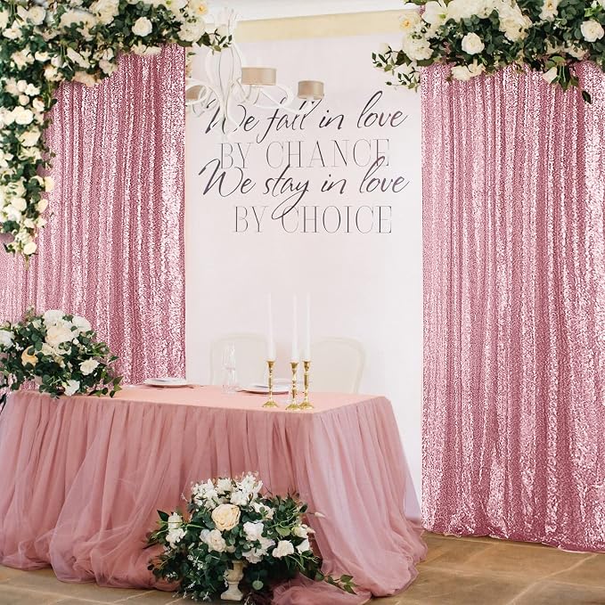 Hahuho Rose Pink Sequin Backdrop Curtain, Banquet Decoration（6 Panels, 2FT x 8FT - Image 7