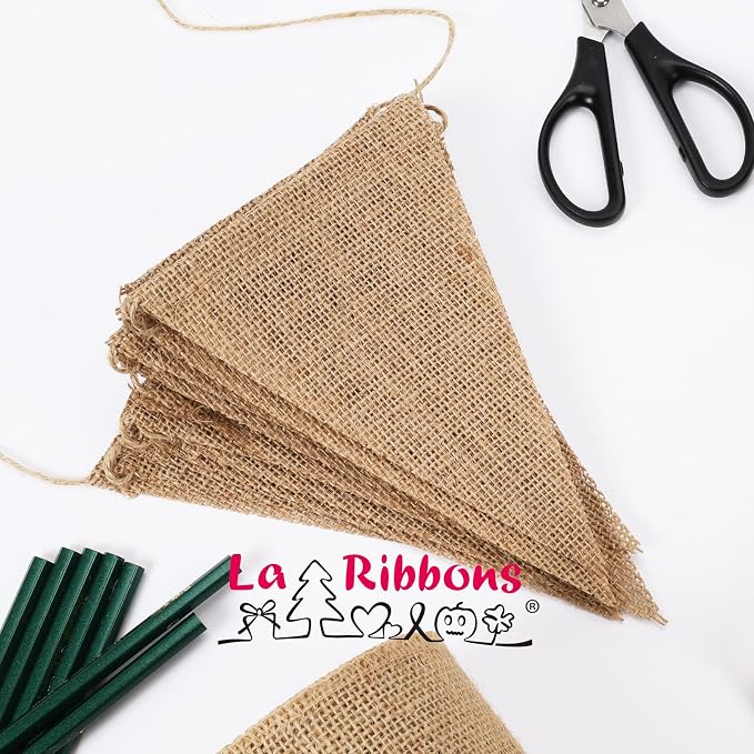 LaRibbons 15 Pcs Triangle Burlap Banner Flags, 20.5 ft Long | Burlap Pennant - Image 4
