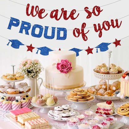 We Are So Proud of You Banner Prestrung Red and Blue Graduation Banner - Image 6