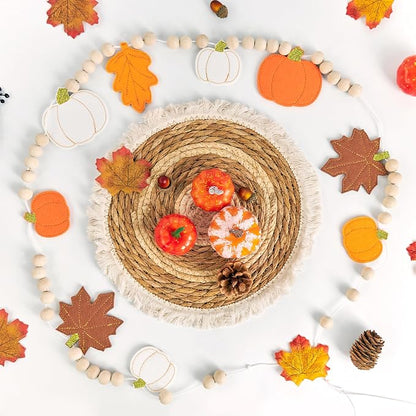 Fall Decorations for Home Felt Pumpkin Garland and Wood Bead Felt Pumpkins - Image 4
