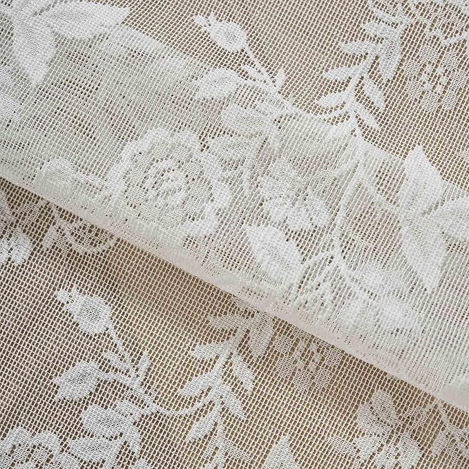 FINECITY Ivory Lace Curains for Bedroom Rustic Floral 52 x 90 Inch 2 Panels | - Image 8